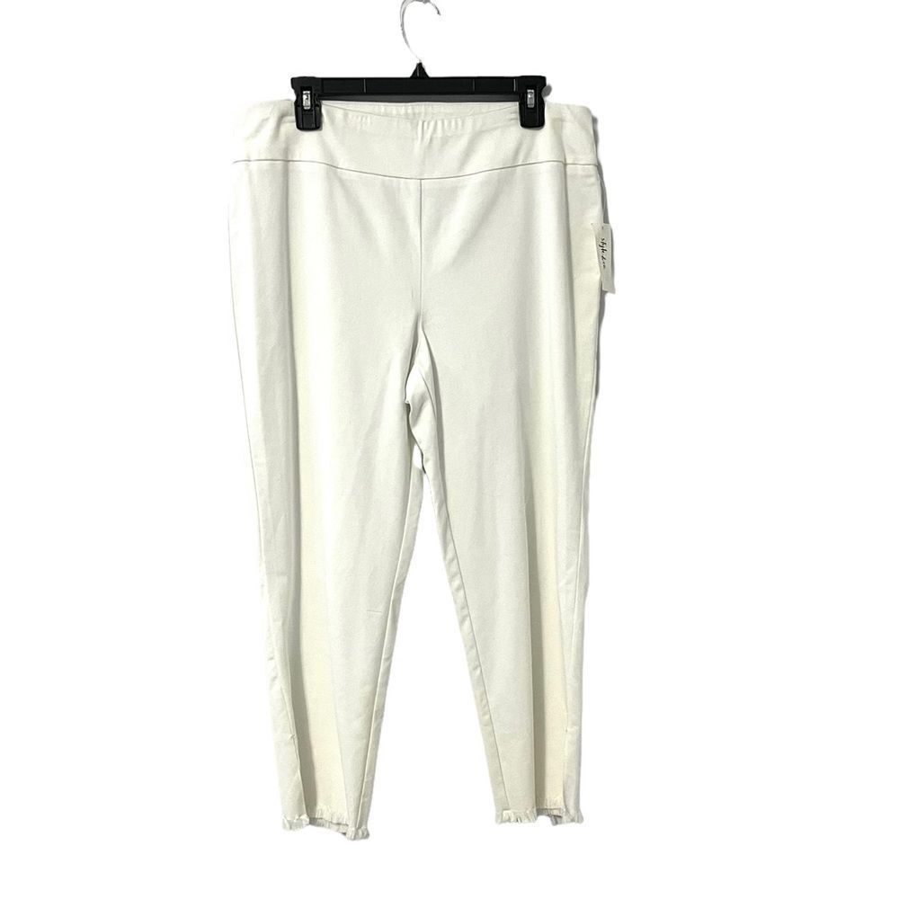 Style & Co White Pull Up Jeans Frindged Hem Size 18